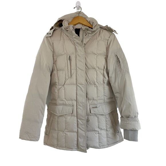 Woolrich Blizzard Parka Down Winter Jacket Hooded Puffer Women Beige Size‎ L - Picture 1 of 14